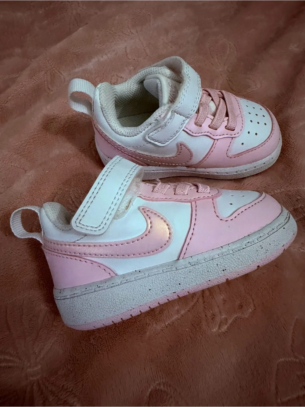 Nike Kids Pink and White Velcro Athletic Sneakers